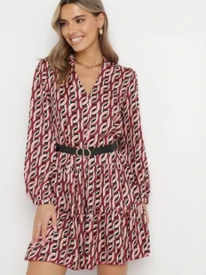 Czerwona Rozkloszowana Sukienka Mini z Falbanką Naike rosa