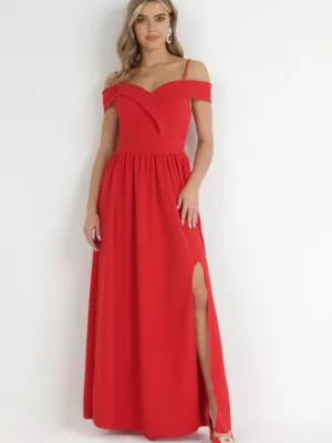 Czerwona Rozkloszowana Sukienka na Ramiączkach Maxi Chilli