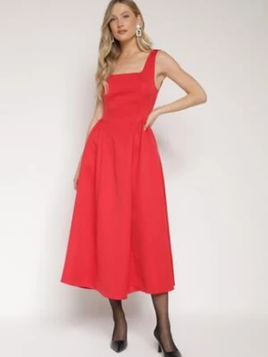 Czerwona Rozkloszowana Sukienka na Szerokich Ramiączkach Reterna