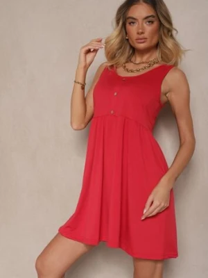 Czerwona Rozkloszowana Sukienka na Szerokich Ramiączkach Zdobiona Guzikami Jenandria defox