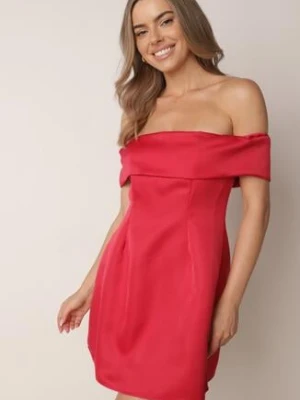 Czerwona Elegancka Sukienka VICES o Kroju Bombki z Hiszpańskim Dekoltem Dorienora