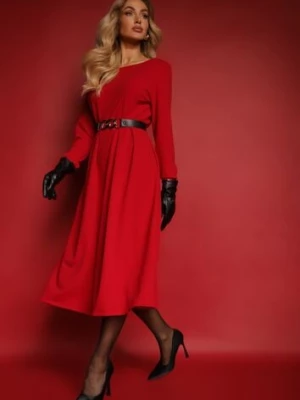 Czerwona Rozkloszowana Sukienka w Eleganckim Stylu Temilissa