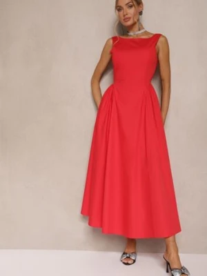 Czerwona Rozkloszowana Sukienka z Bawełny Haladrea retro & icone