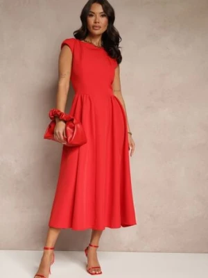 Czerwona Rozkloszowana Sukienka z Wiązaniem i Dekoltem w Kształcie Łódki Alanira allyson