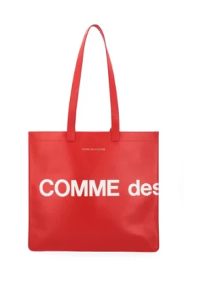 Czerwona Skórzana Torba Shopping z Wielkim Logo Comme des Garçons