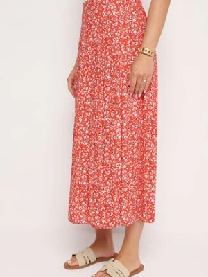 Czerwona Spódnica Midi z Wiskozy z Mocnym Rozcięciem na Boku Aliratta melya by melody