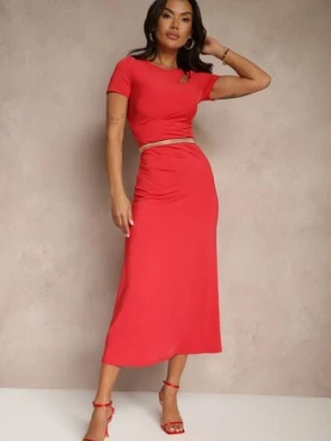 Czerwona Sukienka Bodycon z Marszczeniem w Talii i Krótkimi Rękawami Aterezza by swan