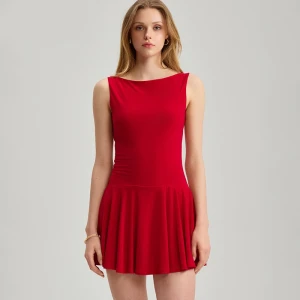 Czerwona sukienka-kombinezon mini z zakładkami House