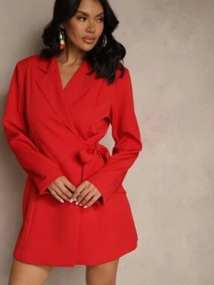 Czerwona Sukienka Kopertowa Ozdobiona Imitacją Kieszeni Davirnas lovery