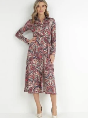 Czerwona Sukienka Koszulowa z Wiązanym Paskiem Jelan by swan