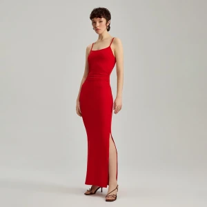 Czerwona sukienka maxi bodycone na ramiączkach House