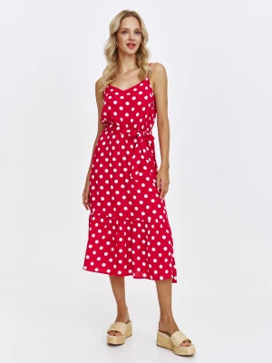 Czerwona sukienka maxi w grochy Top Secret