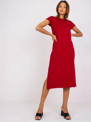 Czerwona sukienka midi z rozporkiem BASIC FEEL GOOD