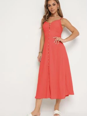 Czerwona Sukienka na Cienkich Regulowanych Ramiączkach Zapinana na Guziki Palfea rosa