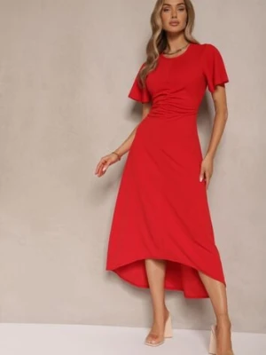 Czerwona Sukienka o Rozkloszowanym Kroju z Marszczeniem Odarene lovery