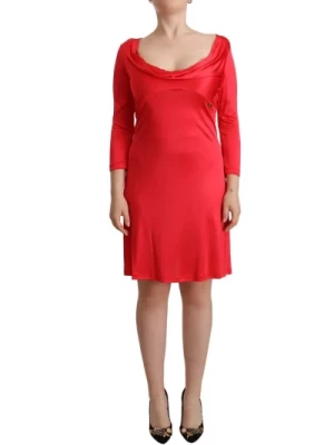 Czerwona Sukienka Ołówkowa z Głębokim Okrągłym Dekoltem John Galliano