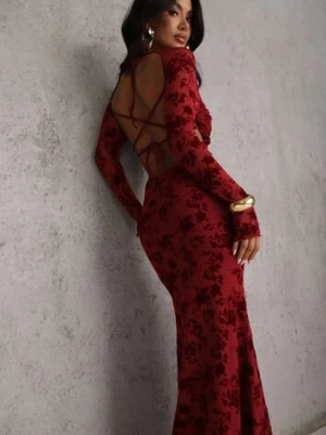 Czerwona Sukienka VICES Bodycon z Siateczki Ozdobionej Wzorem w Kwiaty Rivita