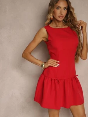 Zdjęcie produktu Czerwona Sukienka Vices Drop Waist Bez Rękawów z Kokardkami i Falbanką Follena