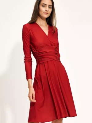 Czerwona sukienka z kopertowym dekoltem Merg