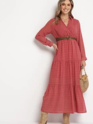 Czerwona Sukienka Z Paskiem Demusa rosa