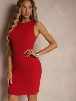 Czerwona Sukienka z Wiskozą o Ołówkowym Kroju Bez Rękawów Nelifara by swan