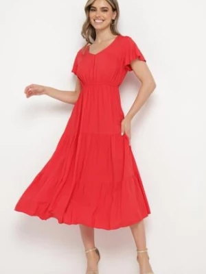 Czerwona Sukienka z Wiskozy Folky