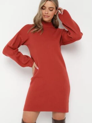 Czerwona Sweterkowa Sukienka Mini z Gładkiej Dzianiny Narel