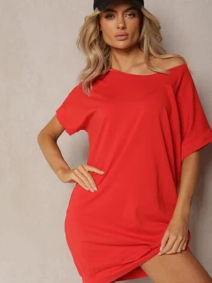 Czerwona T-shirtowa Sukienka Pudełkowa z Elastycznej Bawełny Ellensa glo-story