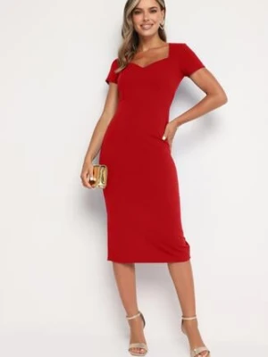 Czerwona Taliowana Koktajlowa Sukienka z Wiskozą i Rozcięciem z Tyłu Castorea by swan