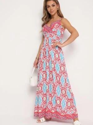 Czerwona Taliowana Sukienka z Wiskozy na Regulowanych Ramiączkach z Gumką w Pasie Zenadea cflo