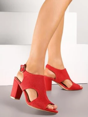 Czerwone Ażurowe Sandały Vices na Słupku z Wkładką ze Skóry Naturalnej Obelle