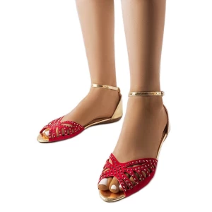 Czerwone ażurowe sandały z cyrkoniami Aubrette Inna marka