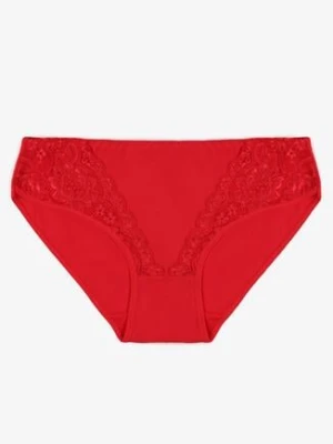 Czerwone Bawełniane Majtki Figi Zdobione Koronką Erpolia han