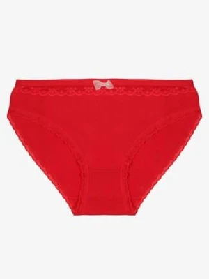 Czerwone Bawełniane Majtki Typu Figi z Koronką i Kokardą Zeteria