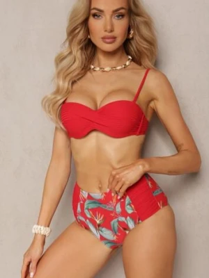 Czerwone Bikini Dwuczęściowe Usztywniony Biustonosz i Figi z Wzorem Quetella