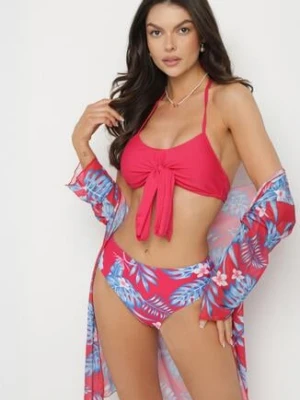 Czerwone Bikini Wiązany Biustonosz i Majtki Figi z Dodatkową Narzutką z Siateczki Zareliah