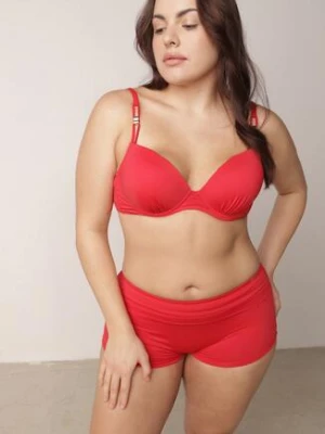 Czerwone Bikini z Ozdobnym Marszczeniem Biustonosz i Majtki Typu Bokserki Peiria swest