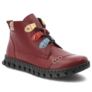 Czerwone Botki Armodo Skórzane Buty Damskie
