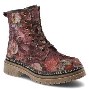 Czerwone Botki Artiker Eleganckie Wzorzyste Obuwie Damskie