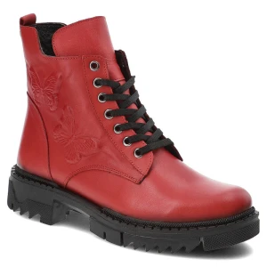 Czerwone Botki Artiker Modne Skórzane Buty