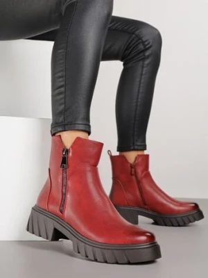 Czerwone Botki do Kostki z Suwakiem na Grubej Podeszwie z Tłoczeniami Redvira m.daszynski