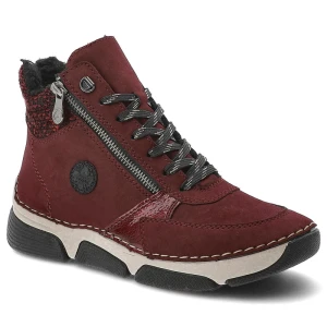 Czerwone Botki Rieker Ocieplane Buty Damskie