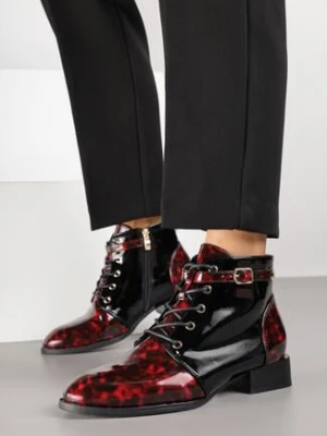 Czarno-Czerwone Botki Vices Zdobione Klamerką Gelisa