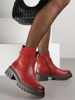 Czerwone Casualowe Botki na Podeszwie z Tłoczeniami Rasidia m.daszynski