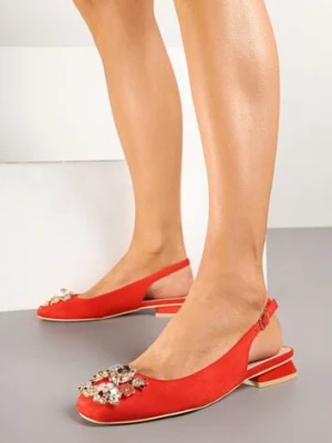 Czerwone Czółenka Slingnback Vices z Cyrkoniami i Wkładką ze Skóry Eklina