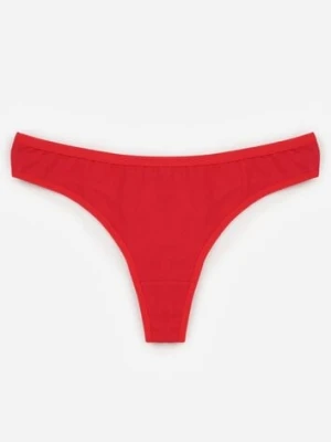 Czerwone Gładkie Majtki Stringi z Bawełną Chrysile