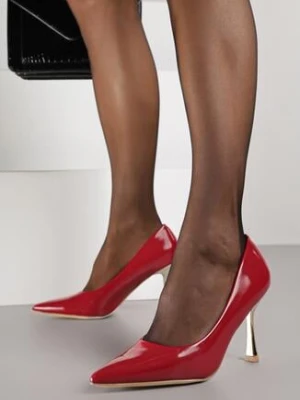 Czerwone Lakierowane Szpilki Vices ze Skórzaną Wkładką i Metaliczną Wstawką Fallenisse