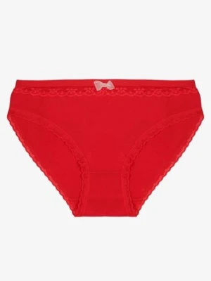 Czerwone Majtki Figi z Bawełny Ozdobione Kokardą i Koronką Zeterie