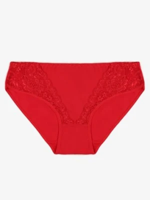 Czerwone Majtki Figi z Bawełny z Ozdobną Koronką Ersenlia han