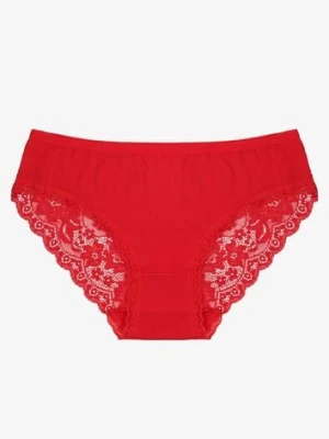 Czerwone Majtki Figi z Koronkowymi Wstawkami Amiora